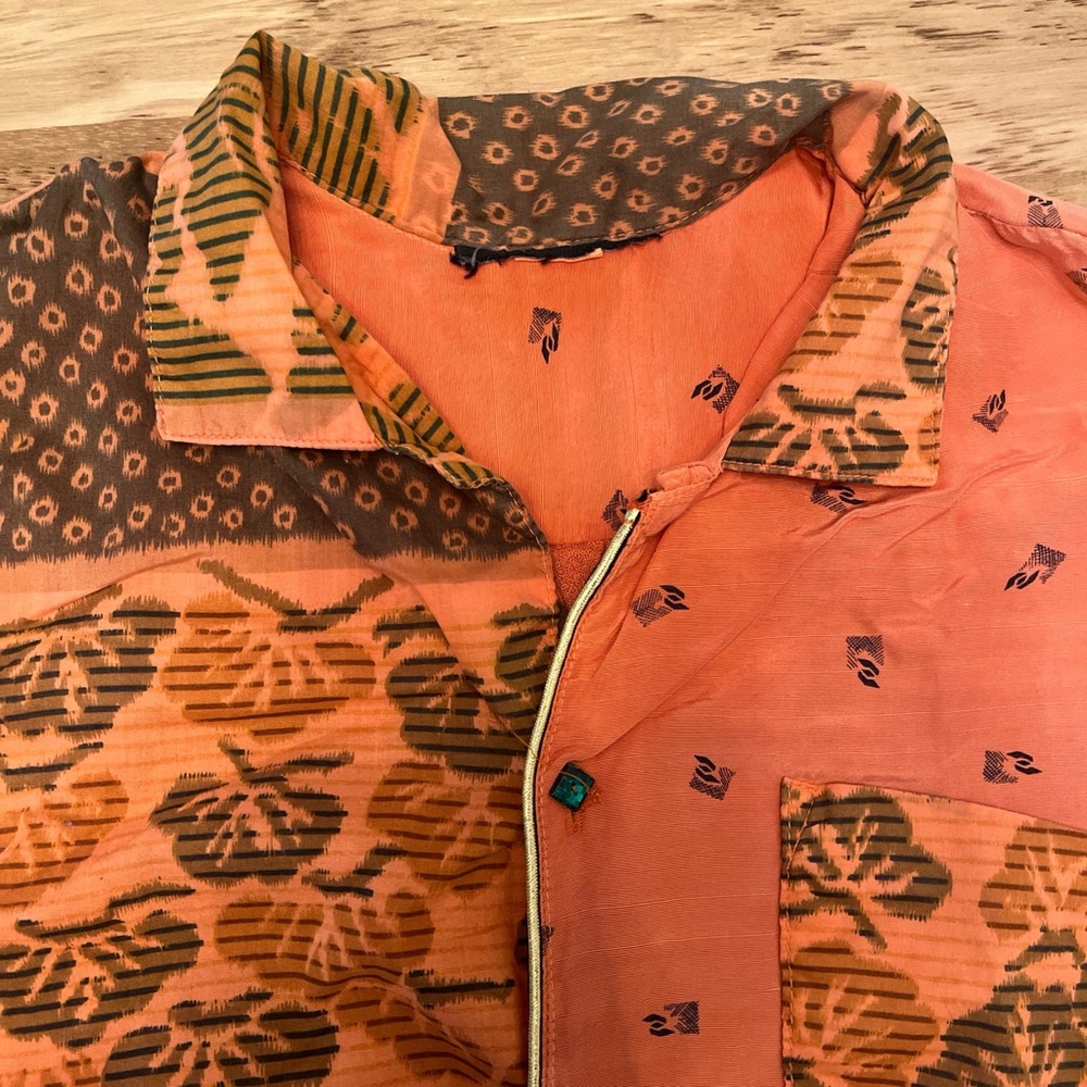 Vintage Orange And Brown Patterned Button Down Sh… - image 2